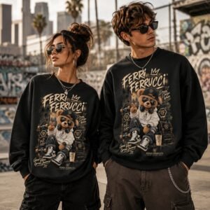 cool teddy bear shirt product image for designing your own text, photo, or artwork on a custom sweatshirt.