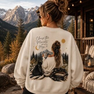 Cozy Mountain Sweatshirt, Chase the Moments Crewneck, Nature Graphic Sweatshirt, Boho Fall Sweater, Ferri Ferrucci Graphic Pullover