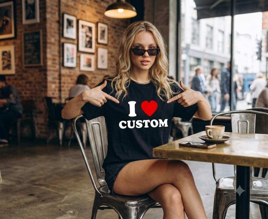 custom t shirt product image for designing your own text, photo, or artwork on a custom sweatshirt.