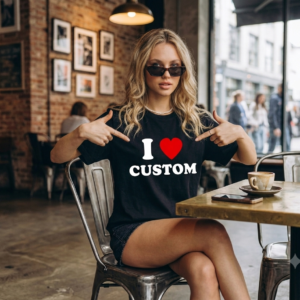 custom t shirt product image for designing your own text, photo, or artwork on a custom sweatshirt.