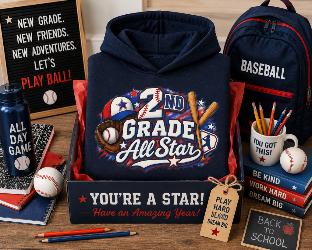 2nd Grade Baseball Hoodie product image for designing your own text, photo, or artwork on a custom sweatshirt.