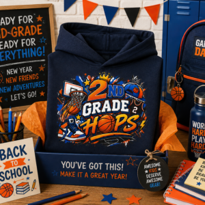 Front view of 2nd Grade Basketball Hoodie for kids with bold 2nd Grade Hoops graphic.